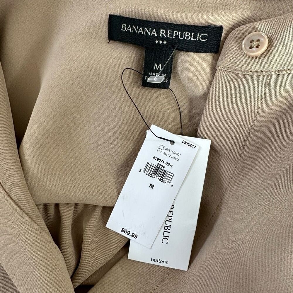 Banana Republic Barely Beige Button Front Balloon Sleeve Blouse w Belt NWT - Picture 5 of 10